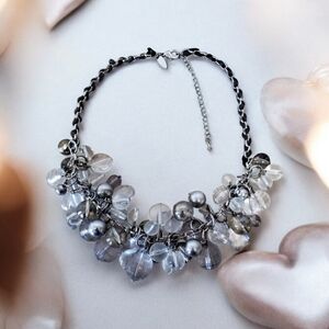 Vintage Rhinestone Statement Necklace Smoky Clear Glass Crystal
